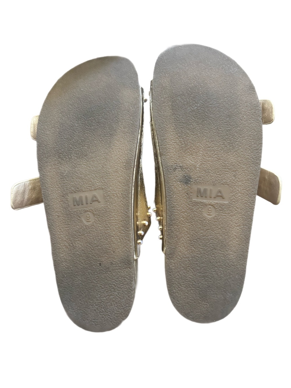MIA Women's Gold Pearl-Stud Double Buckle Slide Sandals - Picture 2 of 3